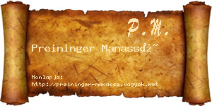 Preininger Manassé névjegykártya